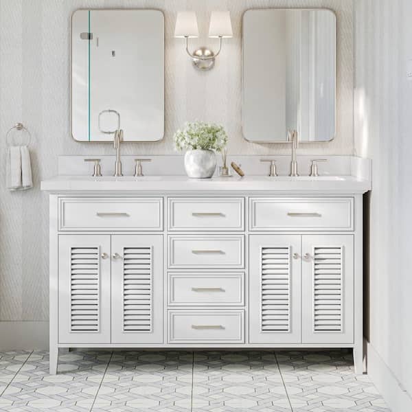ARIEL Kensington 61 in. W x 22 in. D x 36 in. H Freestanding Bath Vanity in White with Pure White Quartz Top