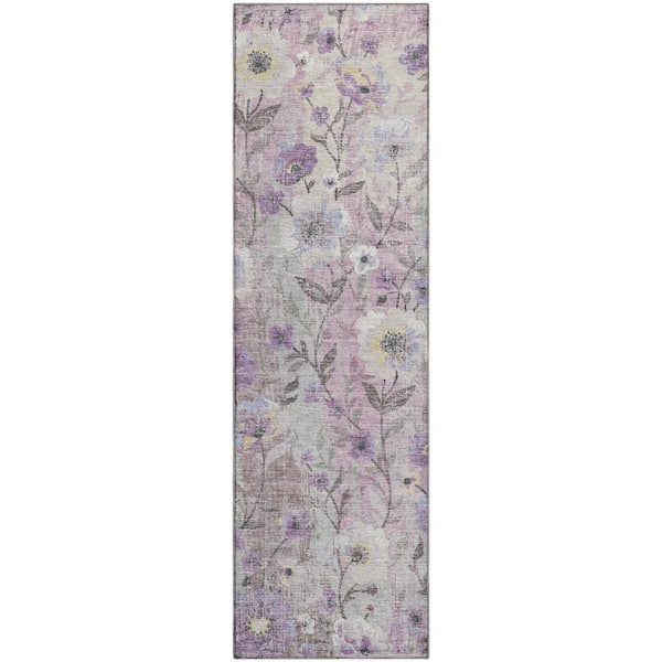 Mayfield Premium Machine Washable Abstract AMF2403 Lilac 2 ft. x 7 ft. Runner Rug