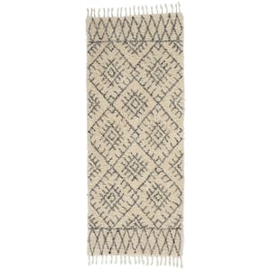 Native Art Ivory/Charcoal 2 ft. x 6 ft. Contemporary Kitchen Runner Area Rug