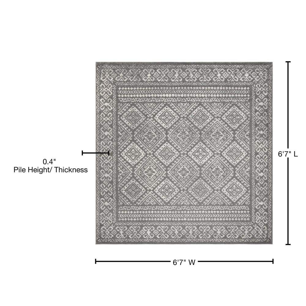 Ivory and Dark Grey Geometric Square Area Rug
