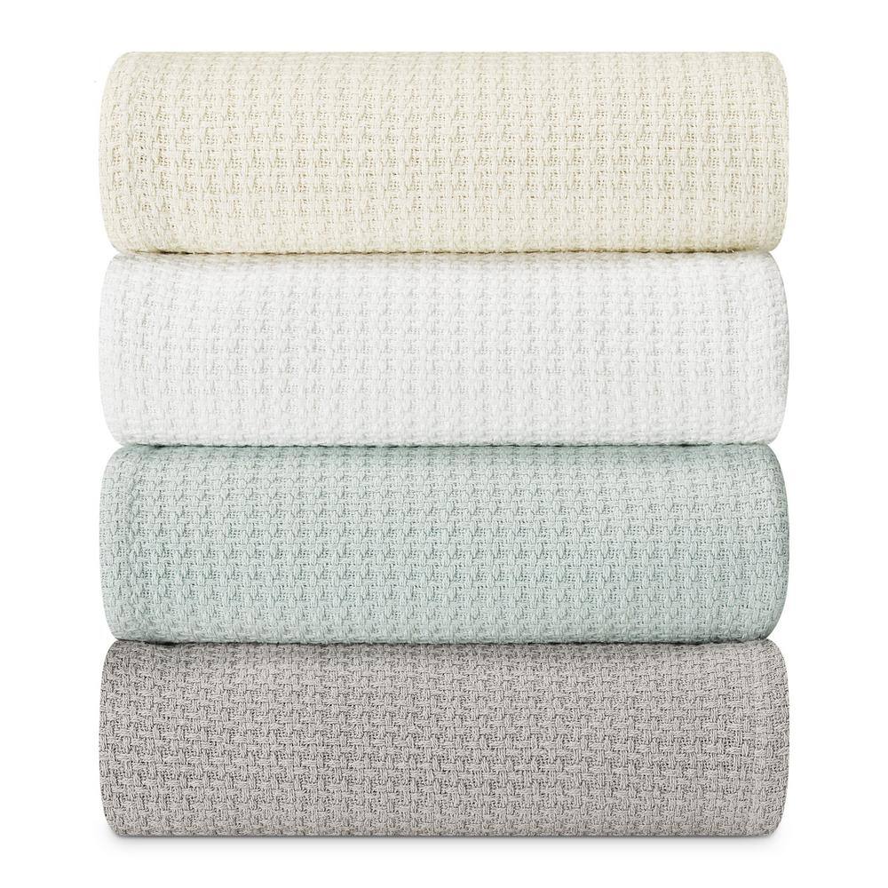 Coastal Knit King-Sized White Cotton Blanket - Reversible & Machine Washable