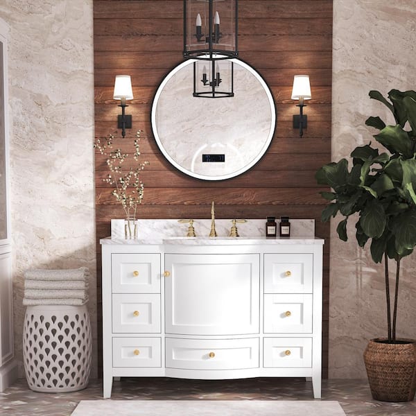 Ancerre Designs Lauren 48 in. W x 22 in. D Bath Vanity in White with Marble Vanity Top in White with White Basin