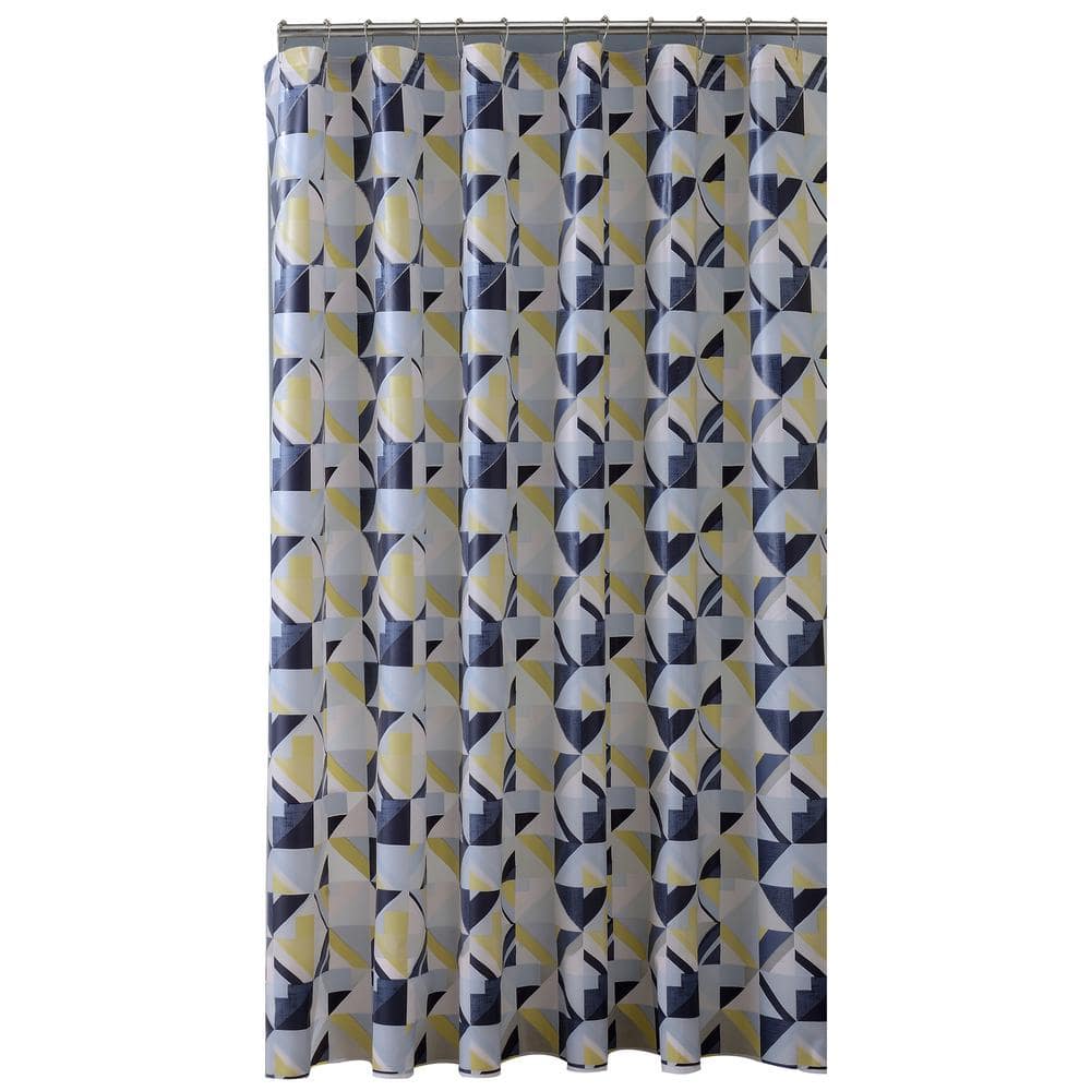 Design Shower Curtain, Navy Blue Yellow And Gray Shower Curtain