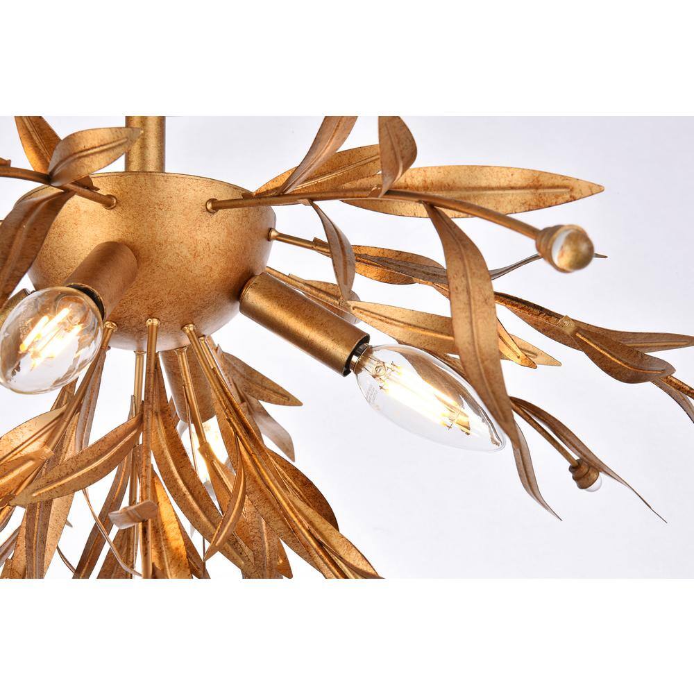 Priscilla Gold Leaf 23" Crystal Bead Semi-Flush Mount Light