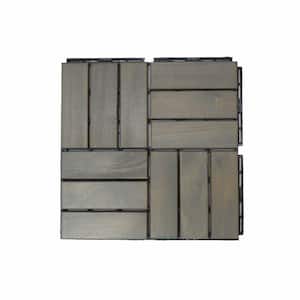 12" x 12" Light Gray Square Acacia Wood Interlocking Flooring Tiles Checker Pattern Pack of 10 Tiles
