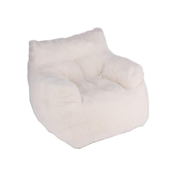 Ivory Bean Bag Chair Soft Fabric Foam Filled Bean Bag Armrest Comfortable  Couch Kid Adults 39 in. x 39 in. x 27.5 in.