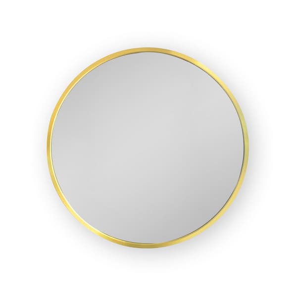 26 in. W x 26 in. H Round Metal Surface Mount Medicine Cabinet with Mirror in Gold