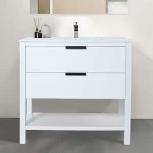Simply 36 in. W x 18.3 in. D x 33.5 in. H Single Sink Freestanding Bath Vanity in White with White Resin Top
