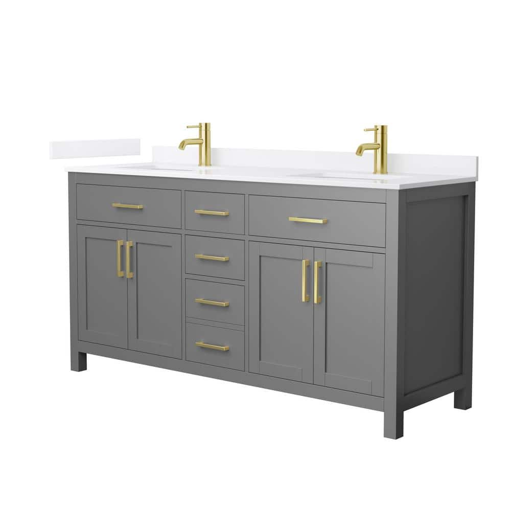 Beckett 66" Dark Gray Freestanding Double Vanity with White Quartz Top