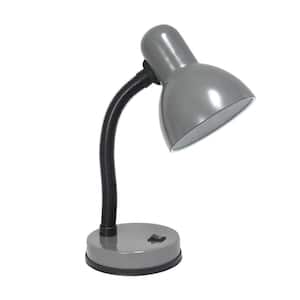 14.25 in. Gray Traditional Fundamental Metal Desk Task Lamp and Bowl Shaped Shade with Flexible Gooseneck