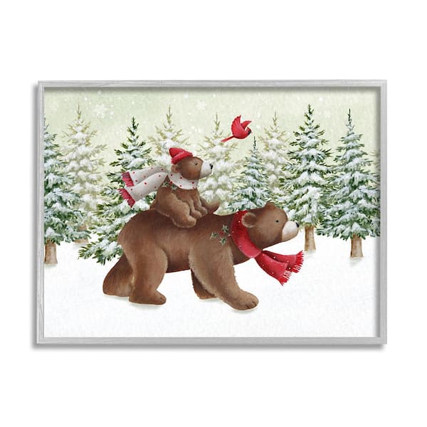 Stupell Industries Bears in Snowy Scene by Emma Leach 1-Piece Framed Graphic Print Animal Poster Art Print 14 in. x 11 in.