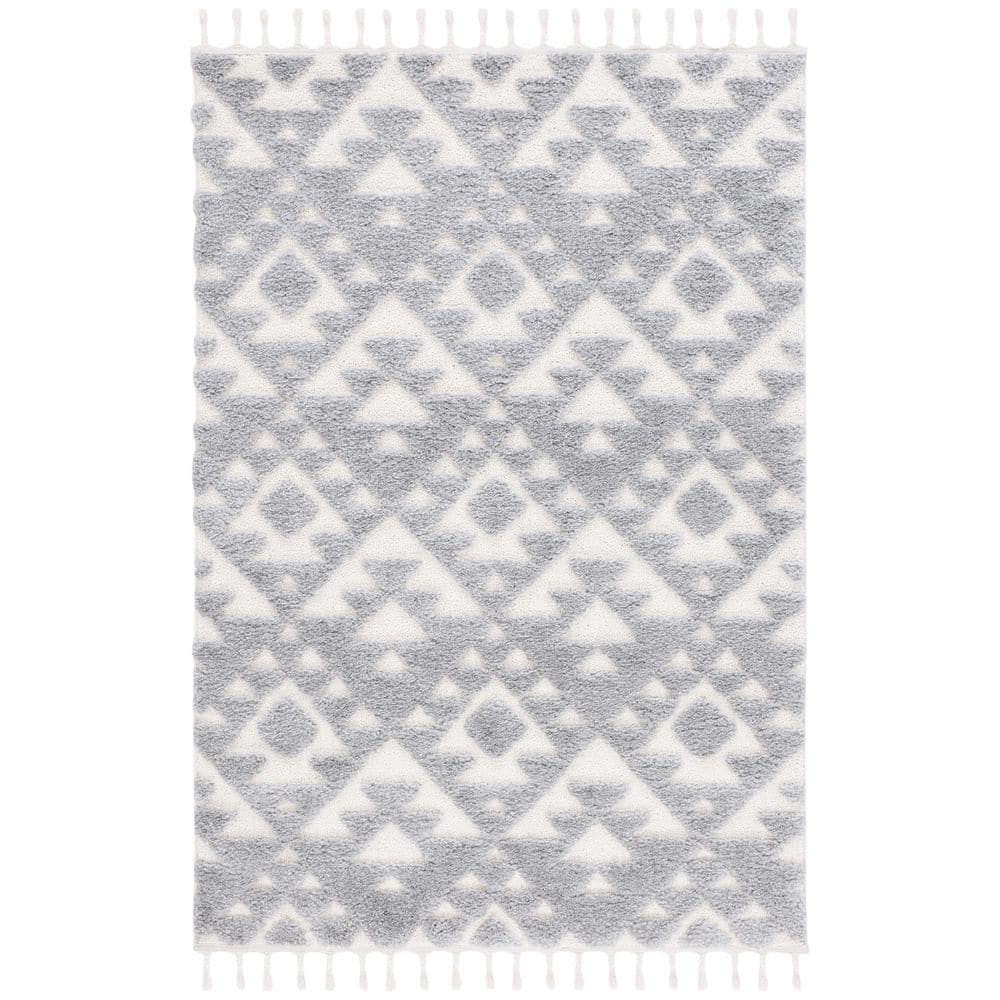 Moroccan Tassel Shag Gray/Ivory 9 ft. x 12 ft. High-Low Geometric Fringe Area Rug price history on PriceWatchPro