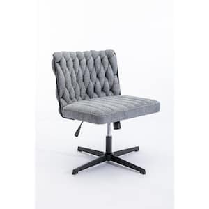 Velvet Adjustable Height Ergonomic Office Chair Armless Swivel Chair Wide Seat Chair in Gray without Wheels