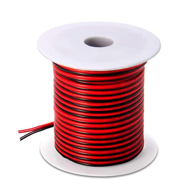 100 ft. 18/2 AWG Stranded Landscape Lighting Wire, Red Black Copper Flexible Extension Cable with Spool LED Ribbon Lamp