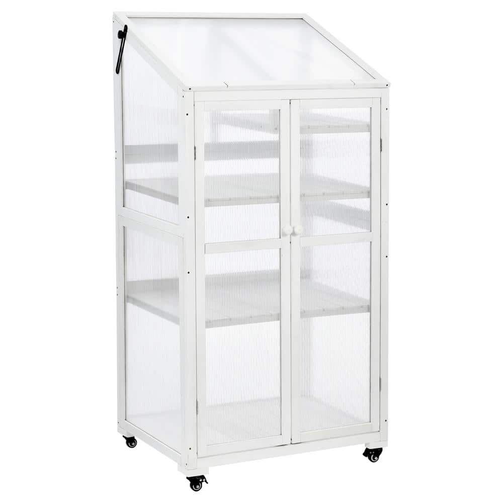 31.5 x 22.4 x 62 in. Wood White Portable Greenhouse with Wheels and Adjusta