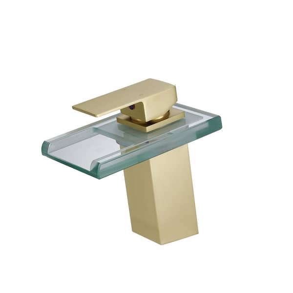 YONKI SUNSHIN INC Mixer Tap Single-Handle Single-Hole Bathroom Faucet with LED 3 Colors Changing Bathroom Sink Faucet in Brushed Gold