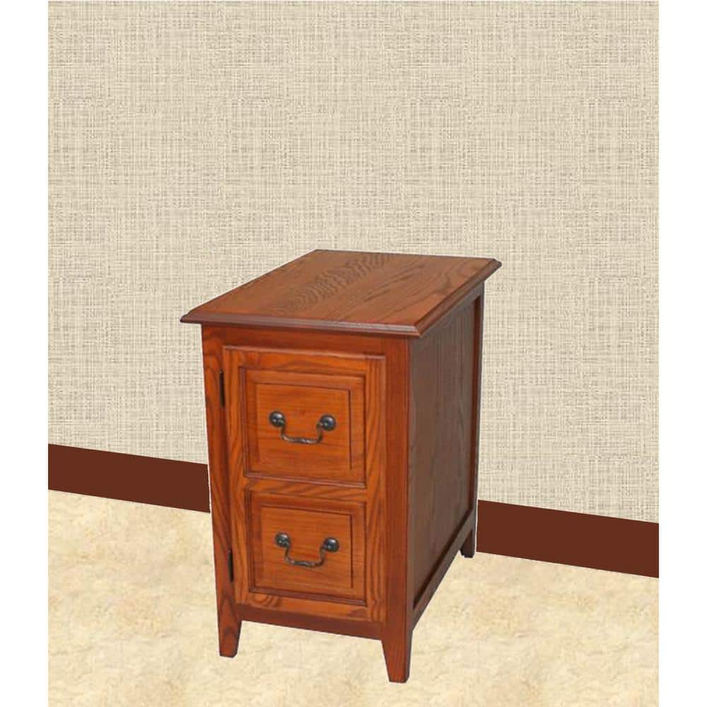 Shaker Medium Oak Solid Wood End Table with Cabinet Storage