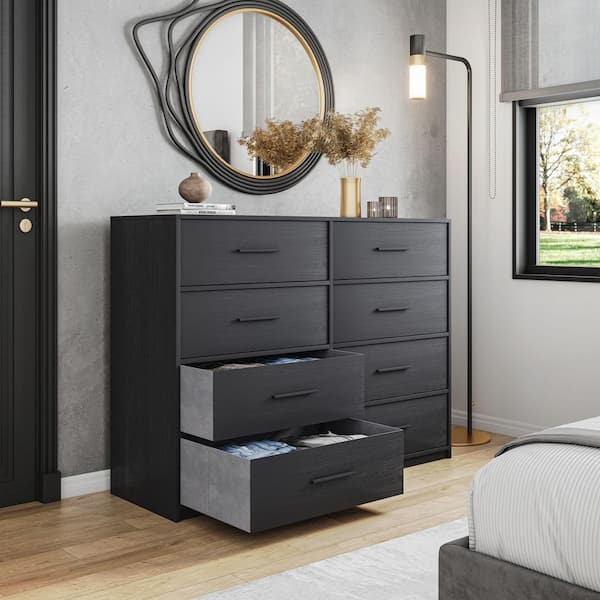 Black 8 Drawer 44.5 in. Wide Dresser