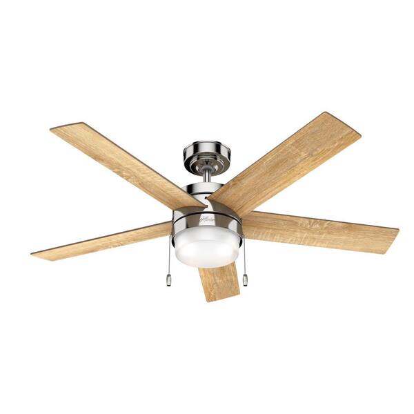 Hunter Claudette 52 In Led Indoor Polished Nickel Ceiling Fan With Light 59621 The Home Depot - Replacement Light Bulbs For Hunter Ceiling Fans