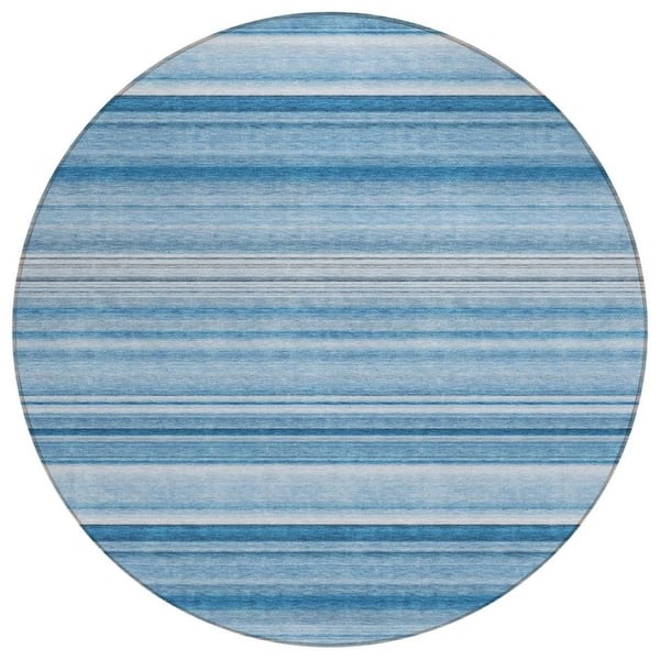 HomeRoots Blue 8 ft. Round Woven Striped Polyester Round Indoor/Outdoor Area Rug