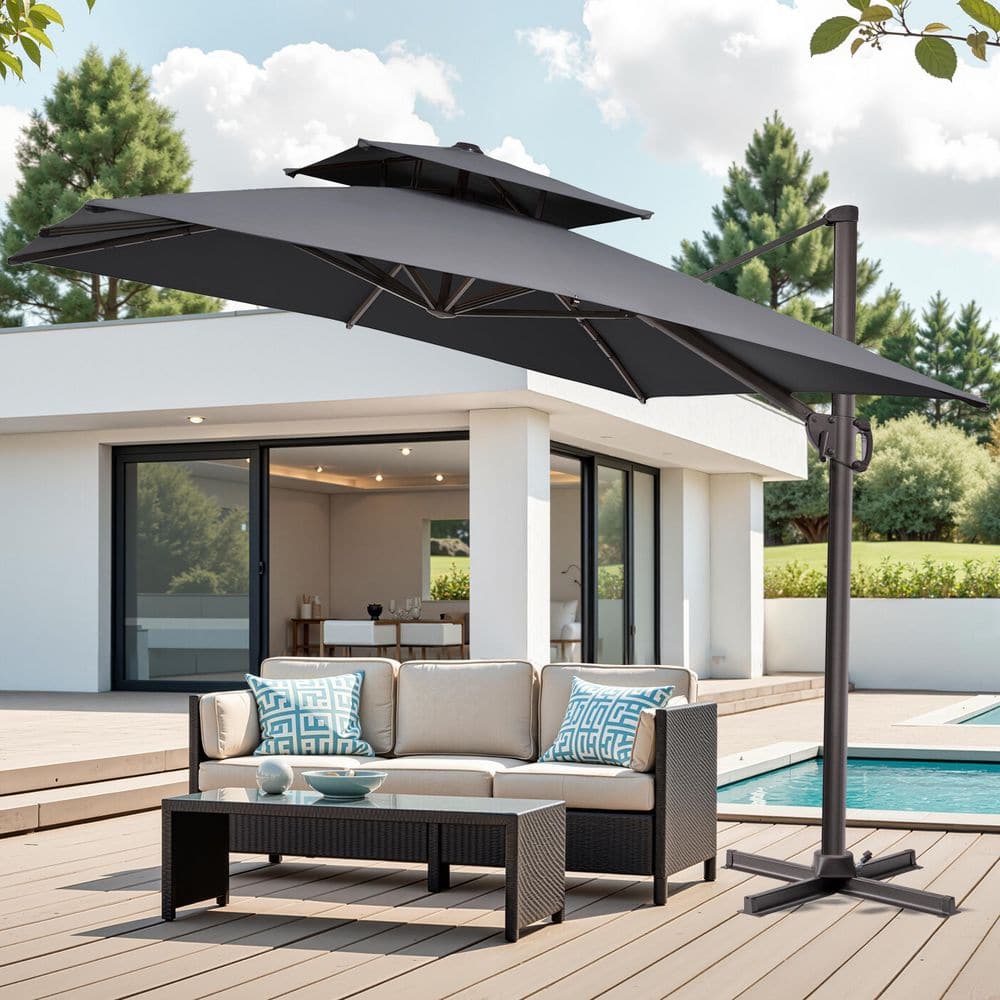 Double Top Aluminium 9.5 ft. Square Heavy-Duty 360-Degree Rotation Cantilever Patio Umbrella in Gray Without Base price history on PriceWatchPro