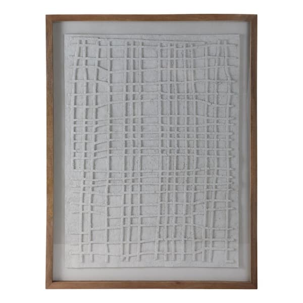 White Framed Paper Mache Wall Art Glass Art Print 48 in. x 37 in.