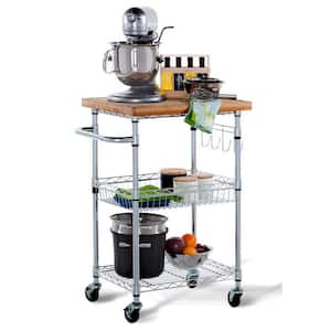 EcoStorage Chrome Kitchen Cart with Bamboo Top