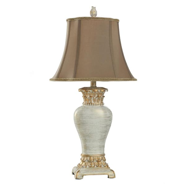 StyleCraft Table Lamp 30 in. Off-White Traditional Urn Table Lamp for Living Room with Light Chocolate Linen Shade