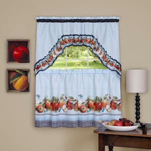 Golden Delicious Ice Blue Polyester Light Filtering Rod Pocket Tier and Swag Curtain Set 57 in. W x 24 in. L