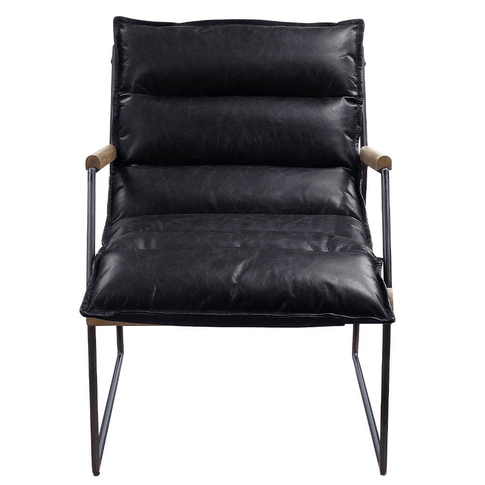 Modern Slipper Accent Chair in Distressed Black Leather