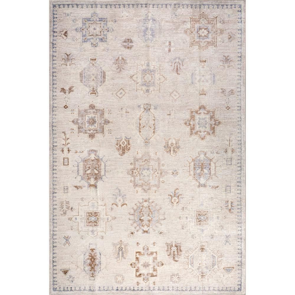 Brenda Hazy Heraldry Spill Proof Washable Beige 8 ft. x 8 ft. Indoor Area Rug price history on PriceWatchPro