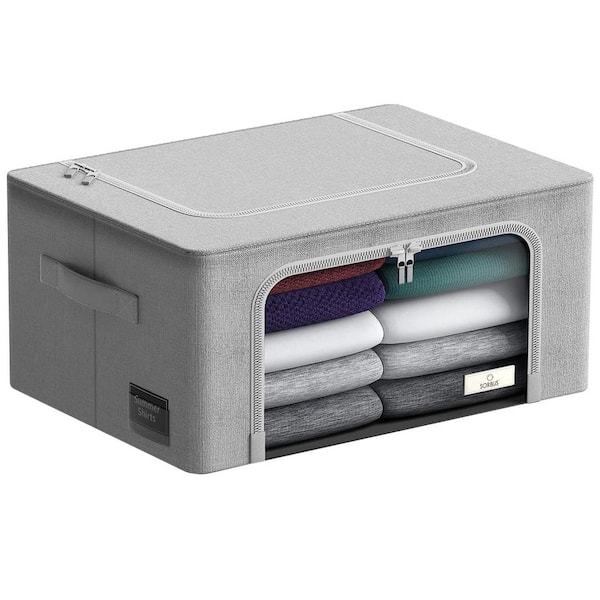 Storage Bins, Organizers with Metal Frame, Handles, and Window, Gray 15.75 in. x 8 in. Fabric Decorative Box (Set of 1)