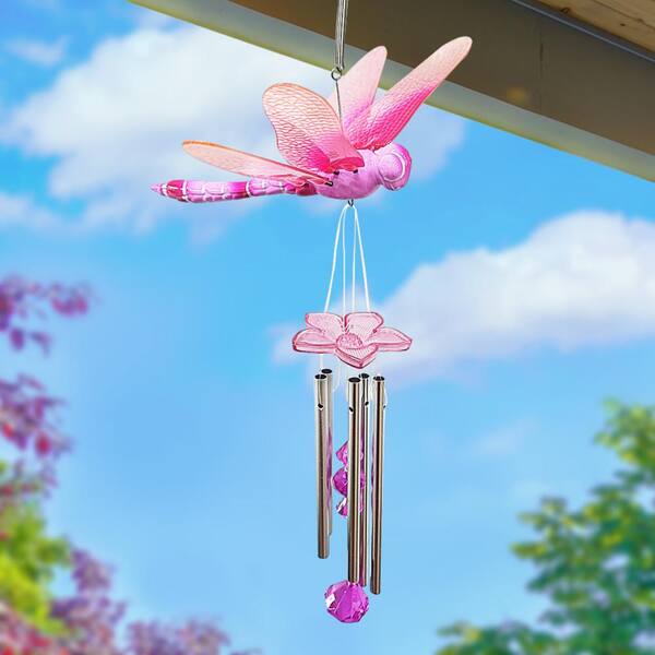 センペルビウム★Webby Flame★根付♪ Exhart WindyWing Dragonfly Pink Ombre Plastic Wind Chimes 40512