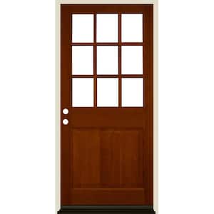 36 in. x 80 in. 9-Lite with Beveled Glass Right Hand English Chestnut Stain Douglas Fir Prehung Front Door