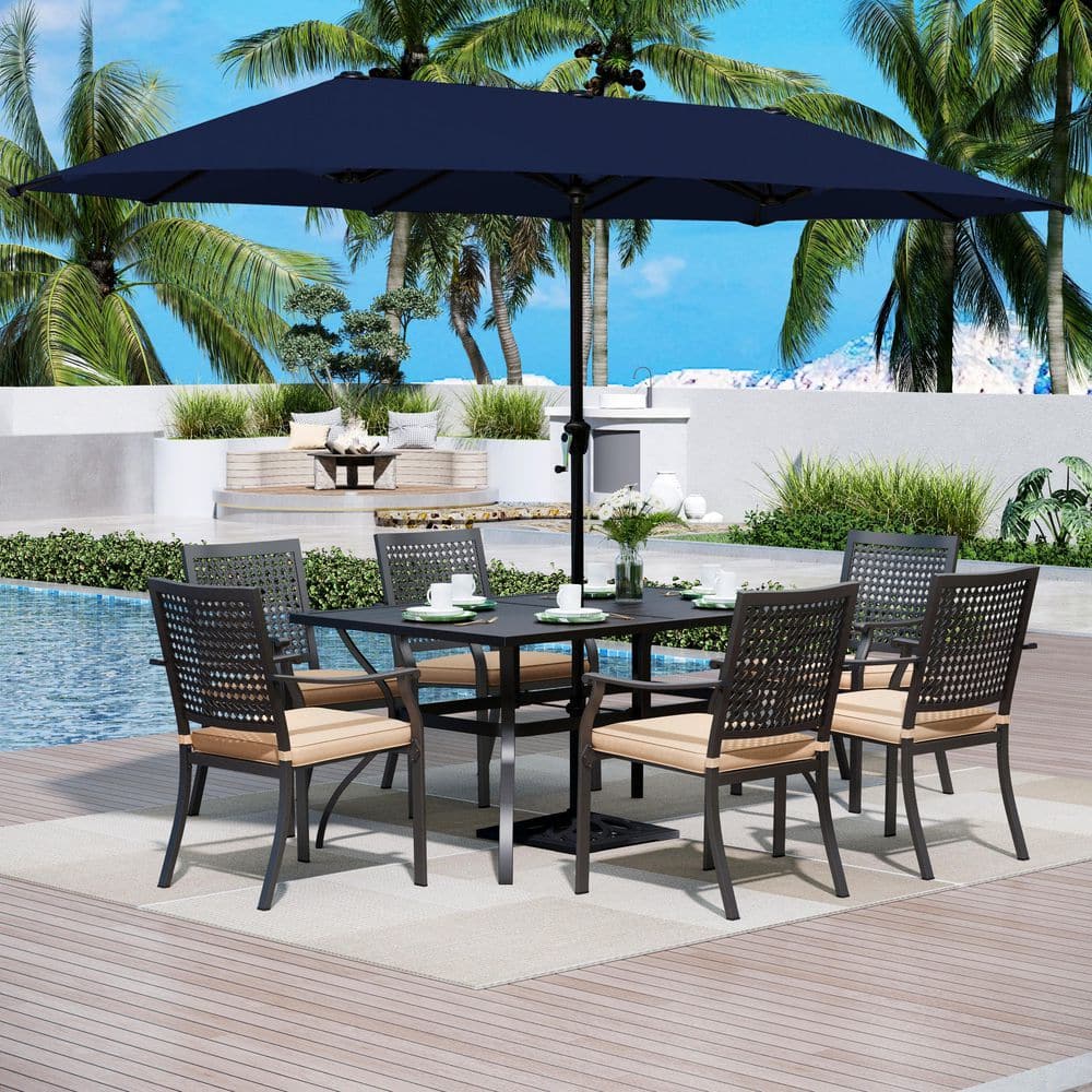 8-Piece Metal Patio Outdoor Dining Sets with Beige Cushions and Umbrella price history on PriceWatchPro