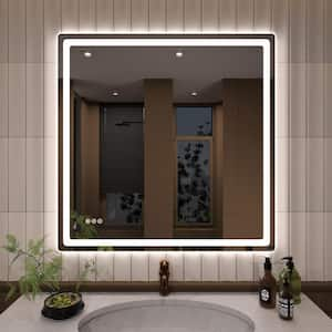 TMMU 36 in. W x 36 in. H Round Corner Rectangular Frameless Wall Mount LED Bathroom Vanity Mirror in Polished Crystal