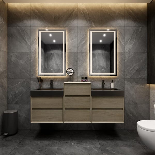 BV Better Vanity MIA 67 in. W x 20 in. D x 30 in. H Double Sink Middle Cabinet Bath Vanity in Coffee Wood with Black Stainless Steel Top
