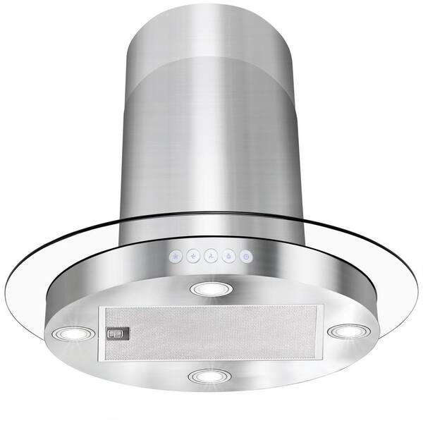 AKDY 30 in. Convertible Kitchen Island Mount Range Hood in Stainless Steel with Circular Tempered Glass Design