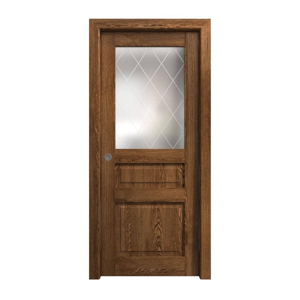Assemble Required 36 in. x 84 in. Frosted Glass Cognac Oak Solid Wood Pocket Door With Hardware price history on PriceWatchPro