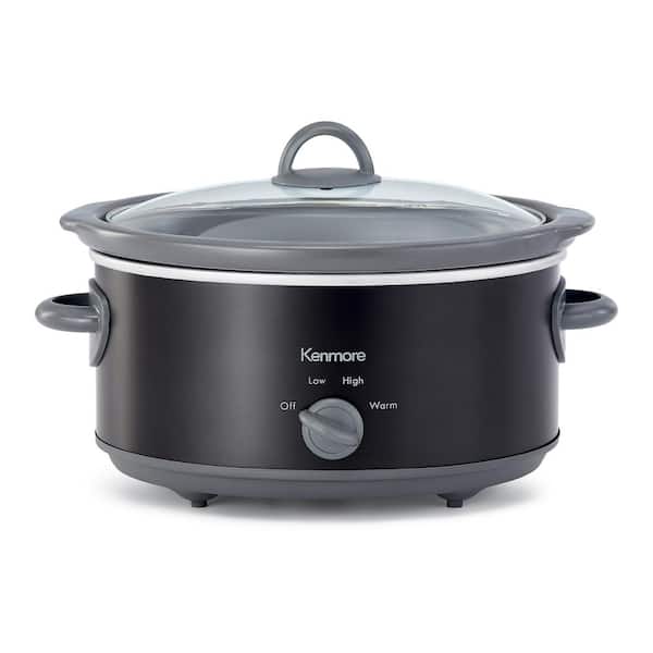 KENMORE 5 qt. (4.7L) Slow Cooker, Black and Gray, Compact Countertop Cooking, Simple Dial Control