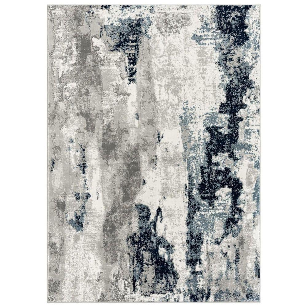 White Polypropylene 8 ft. x 10 ft. Abstract Indoor Area Rug