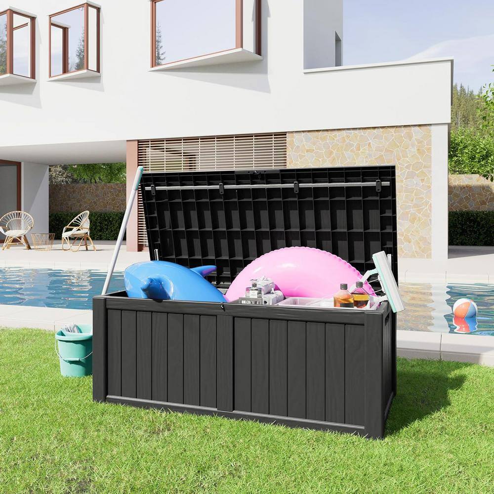 Black 120 Gallon Lockable Resin Outdoor Deck Box
