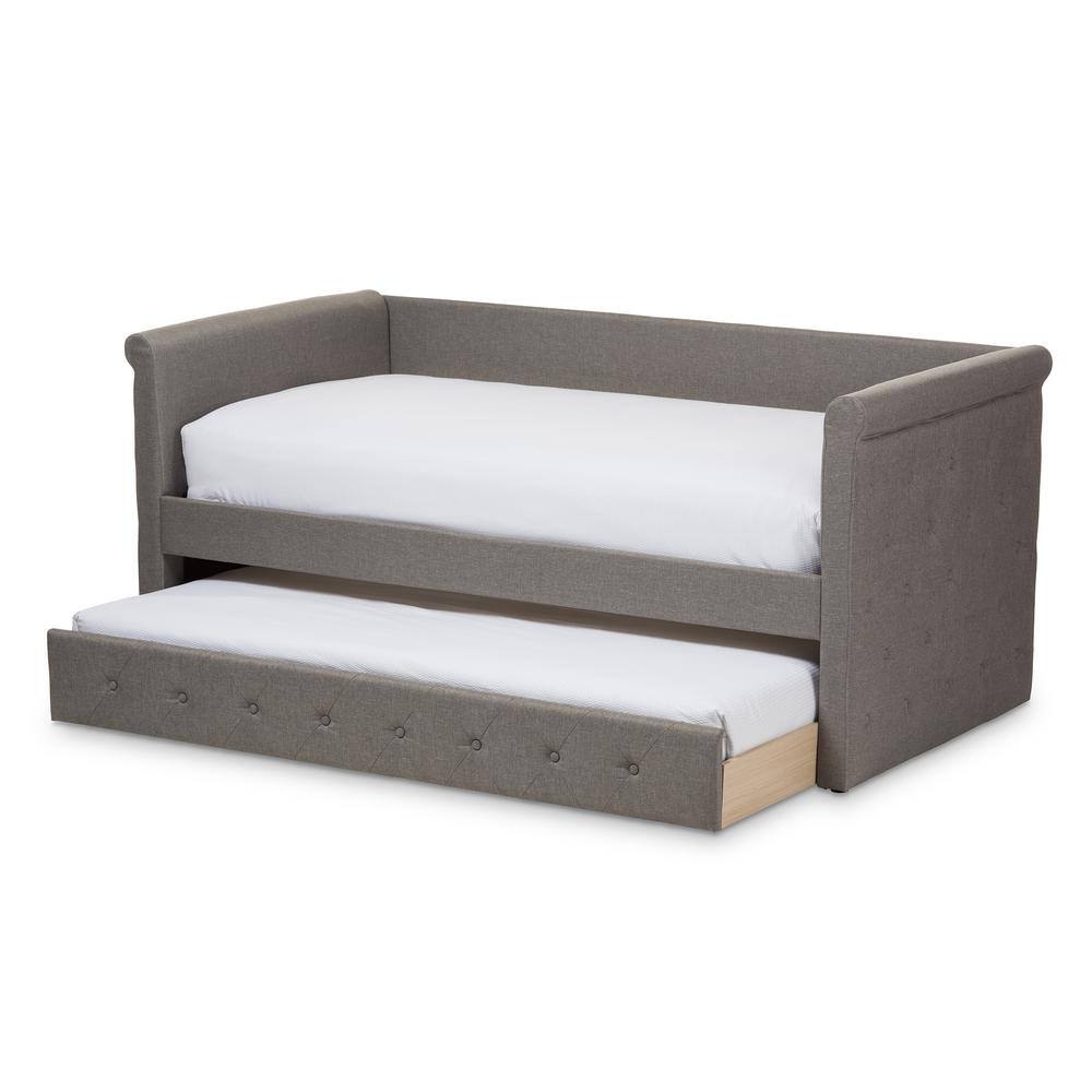 Twin Gray Upholstered Wood Frame Daybed with Trundle