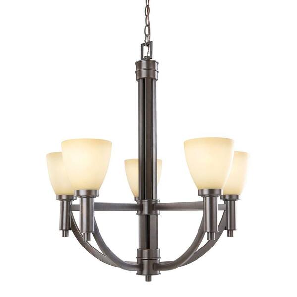 Illumine 5-Light Taupe Bronze Golden Chandelier with Tea Stained Glass Shades