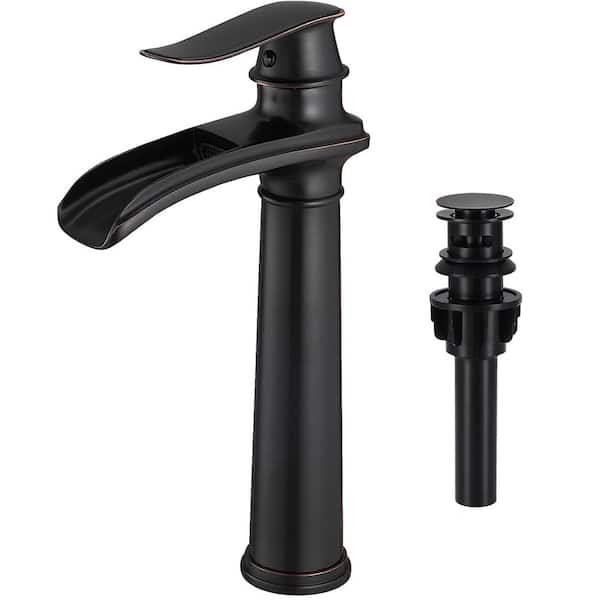 Waterfall Single Hole Single Handle Vessel Sink Faucet with Pop-up Drain in Oil Rubbed Bronze