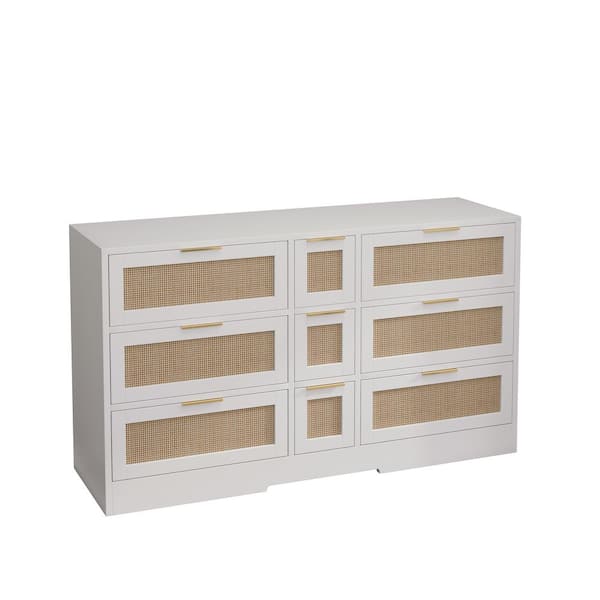 51.2 in. W x 15.75 in. D x 29.52 in. H White Linen Cabinet with 9 Drawers, Metal Handles