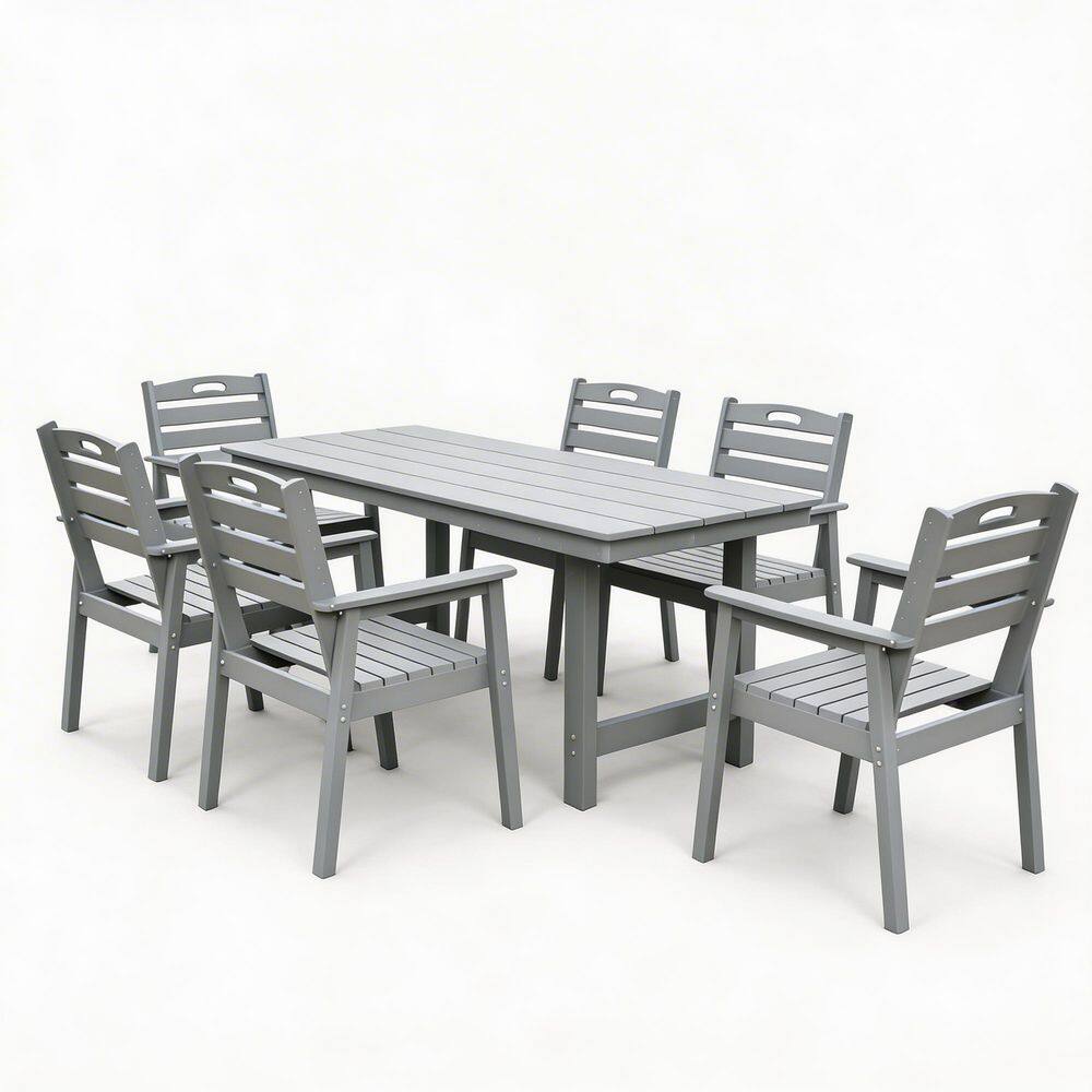 Gray 7-Piece HDPE Rectangular Standard Height Outdoor Dining Set durable construction easy to install price history on PriceWatchPro