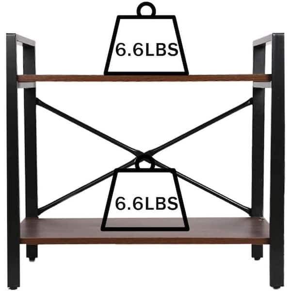 Siavonce 2 Tier Frame Bookshelf, Small 2 Shelf Wood and Metal Bookcase, Vintage Storage Rack with Open Shelves, 23.6”x12.6”x21.6”