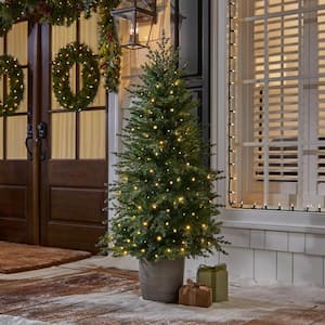 4.5 ft. Pre-Lit LED Grand Fir Artificial Christmas Tree with Resin Pot