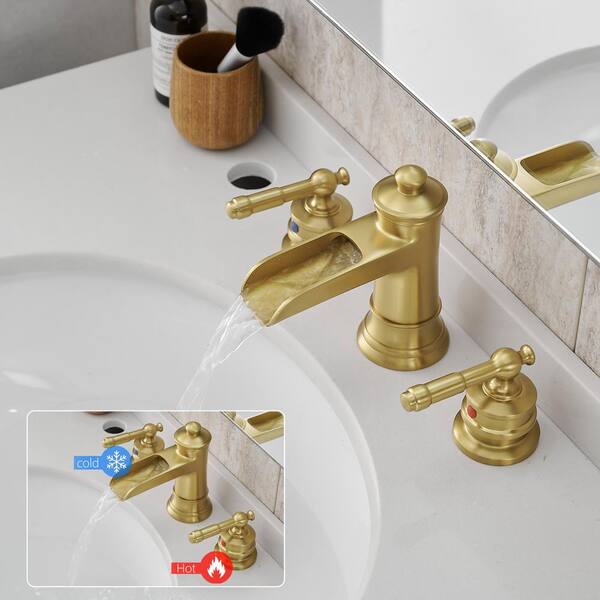 Lukvuzo Brushed Gold Double Handle Widespread Bathroom Faucet